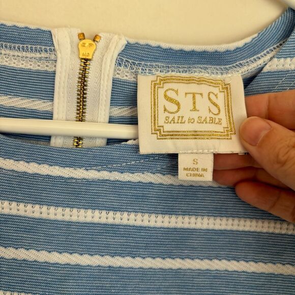 STS Sail to Sable Stripe Tunic Shift Dress Short Sleeve Blue White Women Sz Sm - Picture 6 of 10